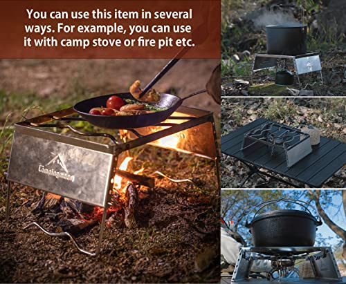 Campingmoon MS-1018 tragbarer Lagerfeuer-Grill aus 304 Edelstahl, für Dutch Oven Kochgeschirr mit Windschutzscheibenbeinen und Tragetasche