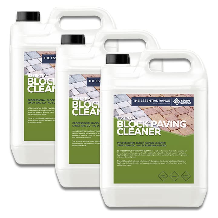 Stonecare4u Essential - Powerful Block Paving Cleaner - for Easy Removal of Dirt, Moss, Weeds & Algae- Simply Apply, Leave and Wash Away for a Beautiful Clean Drive (3 x 5 litres)
