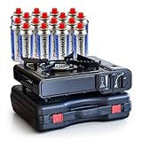 Photo Gallery brixo - fornello a gas portatile da 2200 w + 16 cartucce di gas da campeggio e cucina esterna Photo Gallery brixo - fornello a gas portatile da 2200 w + 16 cartucce di gas da campeggio e cucina esterna