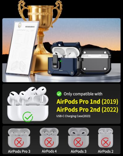 Image of Pohgelan for AirPods 2nd /1st Case with Safety Lock-Dark Blue | Magnetic Automatic Lock with Cleaning Kit&Keychain,Compatible with Magsafe
