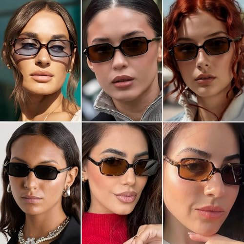 JOVAKIT 2Pcs Retro Rectangle Sunglasses for Women Men Trendy Small Square Sunglasses 90s Vintage Shades4