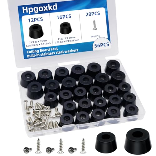 Hpgoxkd 56PCS Cutting Board Feet Non Slip with Stainless Washer Screws Large Size and Small Rubber Feet for Cutting Board Electronics Furniture