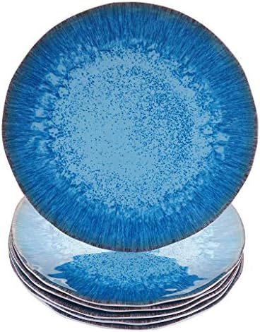 Topmela Melamine Dinner Plate Plastic Bread Butter Plates Set of 6 Pcs 11 inch Lightweight Shatter Proof Chip Resistant Dishwasher Safe Not Microware Not Oven(Light Blue)