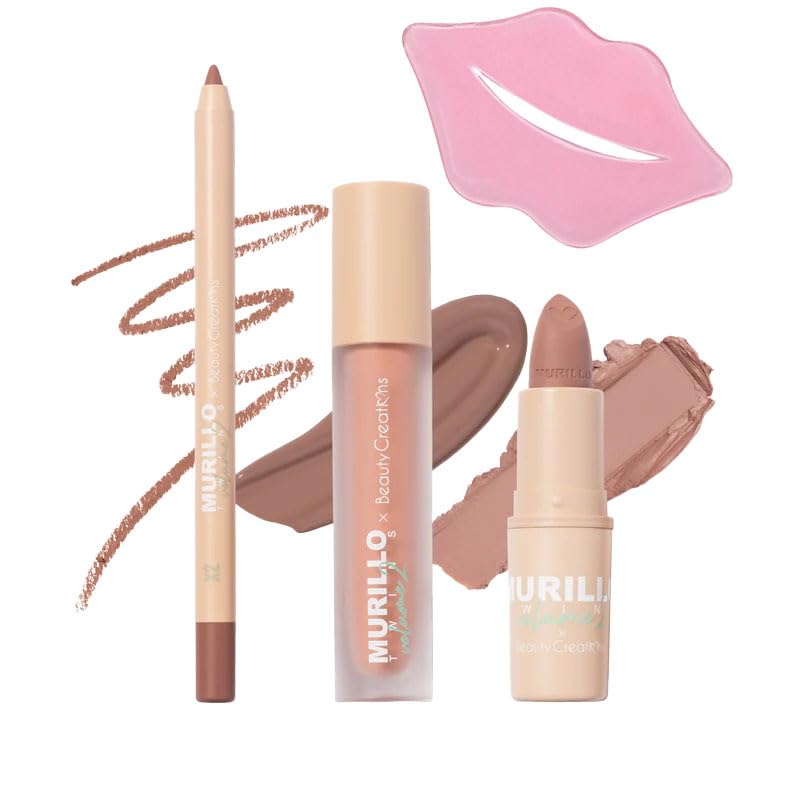 Glam Lux Beauty Bundle Beauty Creations X Murillo Twins Vol. 2 Love Me Nude Lip Kit & Collagen Infused Lip Mask, Long Lasting Matte Lip Liner, Lipstick & Lip Gloss