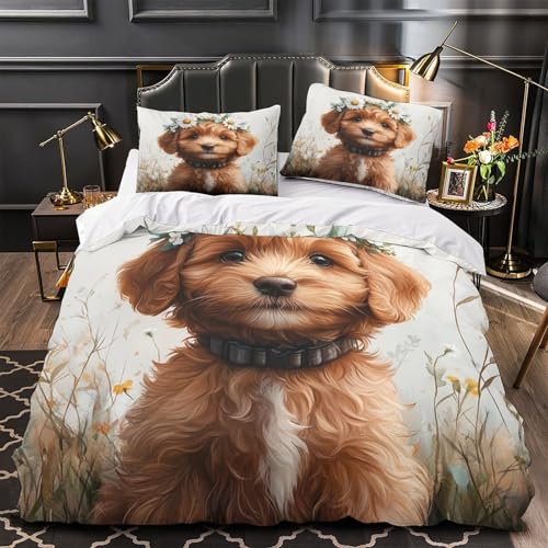 Housse de couette chiot mignon lit single pour chambre d'adolescent cosy