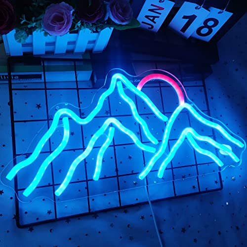 GMMLLG Dimmable Mountain Neon LED Light Sign, 16.9’’*8’’ Sunrise & Sunset for Bedroom, Living Room, Hotel, Wall Decor Christmas Gift (Ice Blue,Red) by GMMLLG - Used condition - Image 3