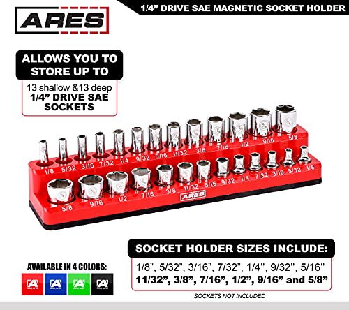 Image of ARES 70232-26-Piece 1 /4-Inch SAE Magnetic Socket Organizer - 13 Standard Size and 13 Deep Size Socket Holder - Keeps Your Tool Box Organized
