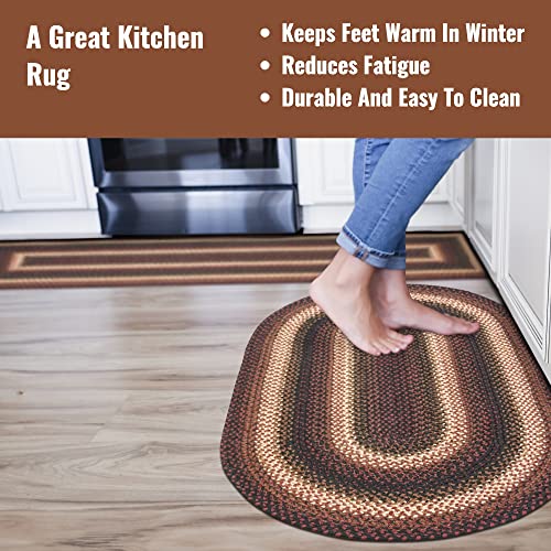Homespice Prescott Oval Braided Rug 27X45, Black & Burgundy, Rustic Design For Entryway, Kitchen, Bathroom #TOP2
