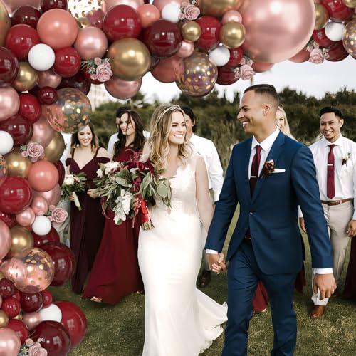 Image of Ouddy Party 129Pcs Burgundy Balloon Arch Garland Kit in 18 12 10 5 Inch | Different Sizes 6Pcs 18 inch Dark Red Maroon Latex Balloons for Birthday Fall Baby Shower Wedding Thanksgiving Party Decorations