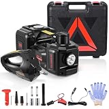 Cric elettrico 5T, corsa 155-530 mm, funzionamento a un pulsante, doppia alimentazione, con avvitatore a impulsi e compressore d'aria, valigetta portatile, 3 in 1 per la manutenzione del veicolo