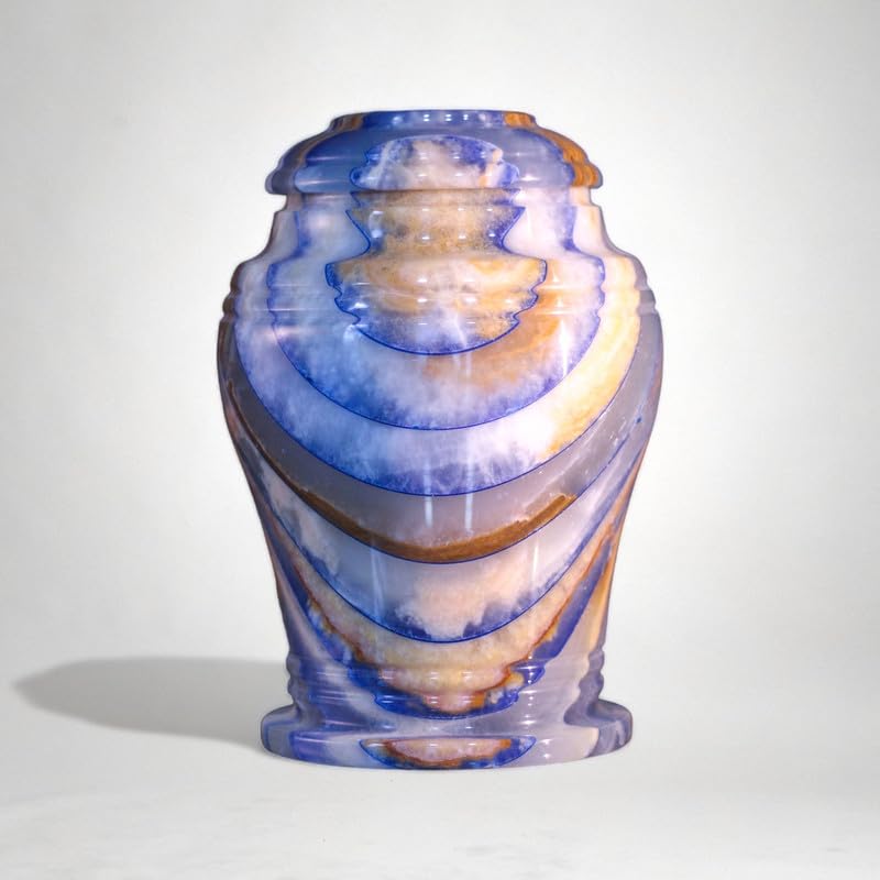 Urne funéraire onyx bleu et mosaïque rare pour cendres d'adulte