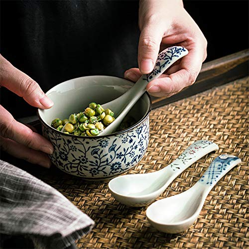Xytmy Ceramics Soup Spoon Hand Painted Flower Porcelain Handle Chinese Asian Rice Spoon Appetizer Tableware Set Of 5 Light Weight Gift For Housewife Friends Familyends And Family #TOP2
