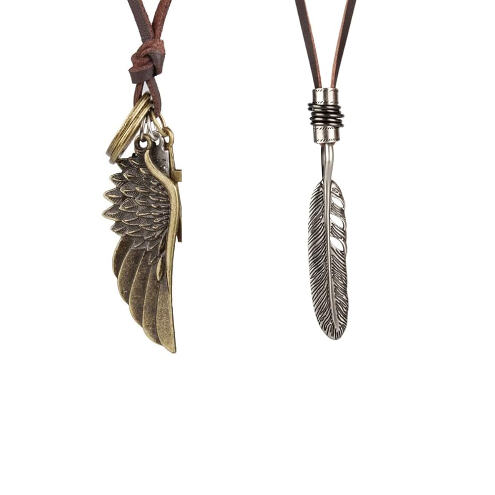 レザー 羽根 ネックレス 本皮 ブロンズ フェザー ペンダントメンズ ネックレス ネックレス メンズ レディース ペンダント 革ひも フェザー 羽根 本革