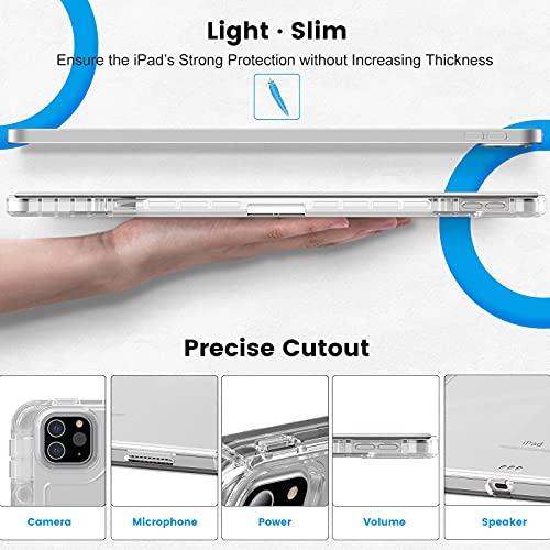 Infiland Compatible With Ipad Pro 12.9 Case 2022/2021(6Th/5Th Gen), [Crystal Clear Both Back & Frame] Anti-Yellowing + Pencil Holder (A2378, A2461, A2379, A2462, A2436, A2764, A2437, A2766), Silver #TOP6