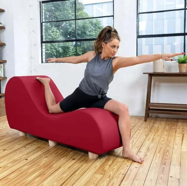Image of Faux Leather Yoga Stretch Chair Couch - Play, Relax & More | Love Seat for Couples, Fun, & Flexibility! (Faux Leather - Claret Red)