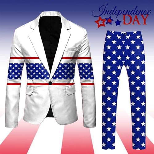 American Flag Suit for Men USA Outfit for The 4th of July with Pants United Stripes Formal Dress Jacket (Dark Blue, XL)4