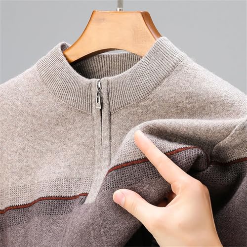 Men's Winter Half Zipper High Neck Contrasting Color Personalized Sweater Warm Thick Knitted Pullover4