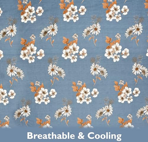 Image of FRESH FROM LOOM Floral Print Single Bed Bedsheet Set - Microfiber, 240 TC, Hypoallergenic, Includes 1 Pillow Covers (60 x 90 inch| Denim, Floral Design, Multicolor)