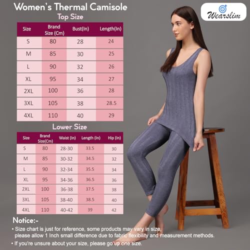 Image of Wearslim Women's Cotton Thermal Underwear Set, Thermal Sleeveless Camisole and Pant Set, Round Neck Tank Tops & Bottom Soft Warmer