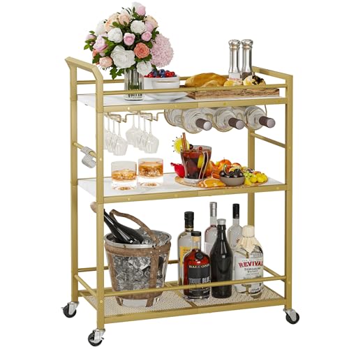 YAUKTAK 3 Tier Bar Cart, Small Beverage Cart, Mini Bar Cart with Wine Rack, Compact Mini Bar Cart - Please Refer to the Exact Dimensions for Usage Matching Dimensions: 22' W × 13' D × 35.8' H GBC507G