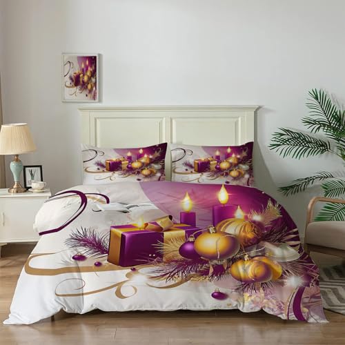 Weihnachtsbettwäsche Microfaser 25 JEDTAKCT Winter wendbar Bettwäsche 200x200 3 teilig - Luxuriöse...
