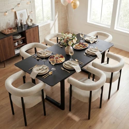 Image of HNY Extendable Wood Dining Table for 4-8, 71 inch Inch Modern Rectangular Kitchen Tables with Wooden Base Farmhouse Dinner Table for Dining Room, Living Room, Home, Black