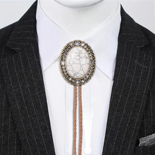 Image of Jeilwiy Bolo Tie for Men Real Stone Westwern Cowboy Ties Silver Bolos Women Leather Necktie Gift for Birthday Christmas
