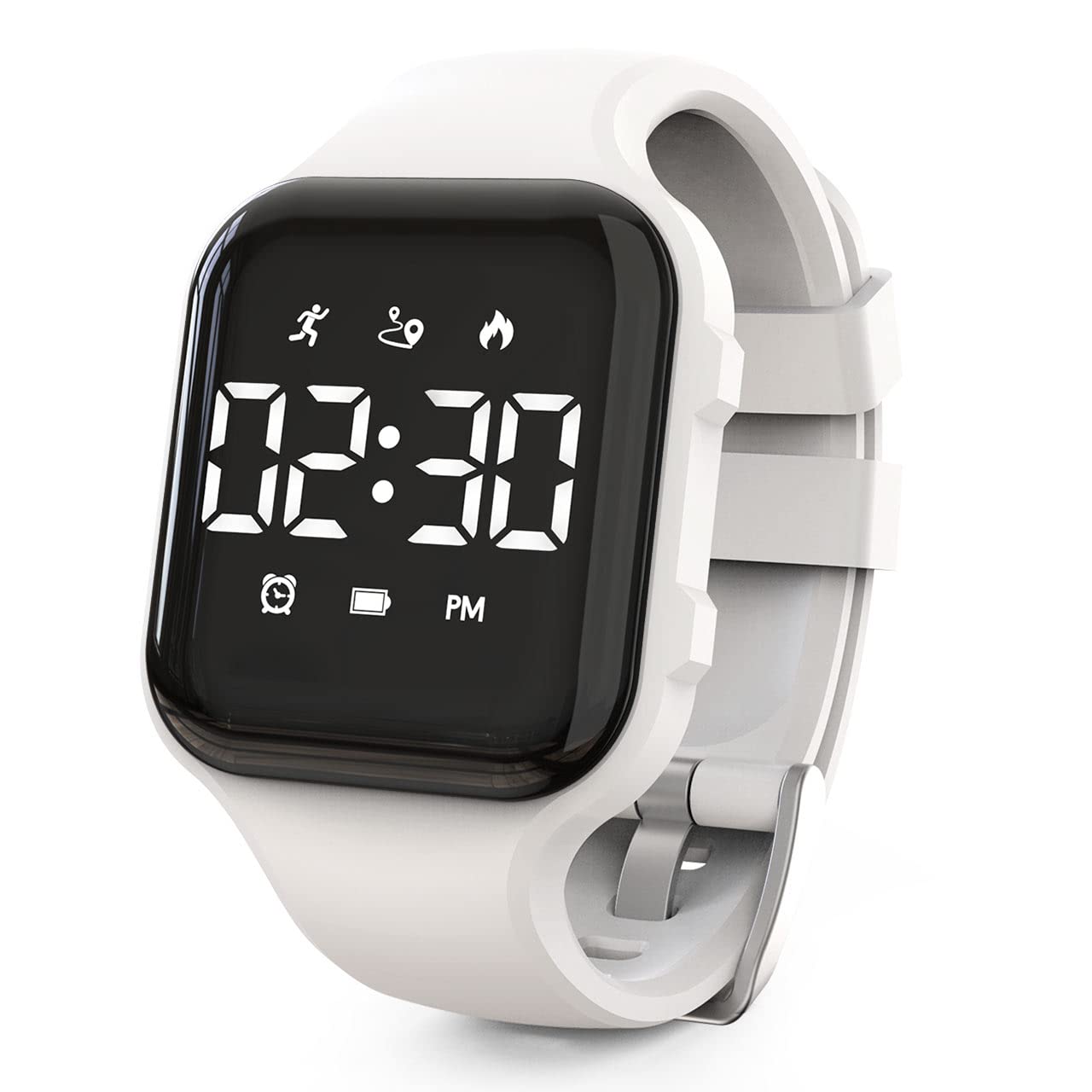 Konewos Kids Led Fitness Tracker Watch, Non-Bluetooth Digital Pedometer Wristwatch, Waterproof, 12/24 H, Stopwatch, Calendar, for Children Girls Boys Teens (White)