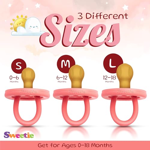 Image of SWEETIE Rubber Pacifier Natural Rubber Pacifier Rounded Pink Medium 6-12 Month