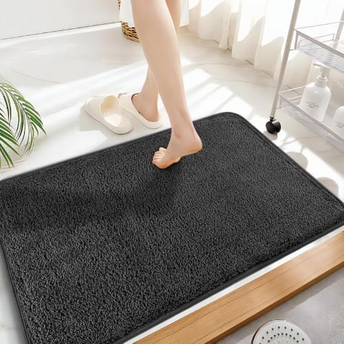 AUAUY Badematte 2er Set, Weicher Mikrofaser Badezimmerteppich, rutschfest & Wasserabsorbierend Sockel Badematte und U-Form Bad Toilette Teppich, 50x80 cm Badteppich & 50x40 cm WC Vorleger (Schwarz) – Bild 8