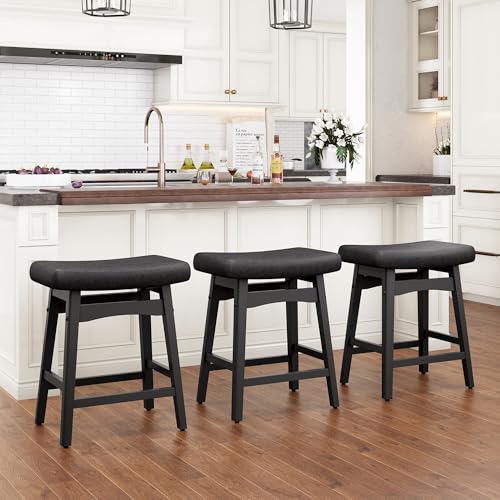 Image of PHI VILLA Counter Height Bar Stools Set of 3, Solid Wood Barstools