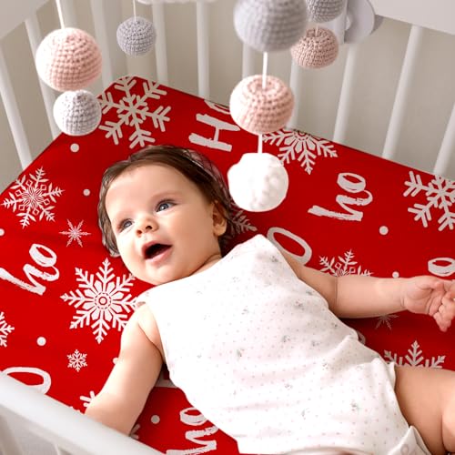 Image of Mindsoft 2 Pcs Christmas Crib Sheets Snowflake Gingerbread Man Style for Baby Boys Girls 52 x 28 x 8 Inches Soft Breathable Christmas Fitted Nursery Sheet for Standard Crib and Toddler Mattresses