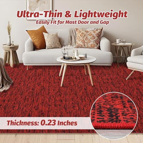 Red and Black Washable Living Room Area Rug 5x7, Soft Modern Christmas Area Rugs for Bedroom, Ultra-Thin Non-Slip Large Rugs for Dining Room Indoor Floor Carpet, Red/Black