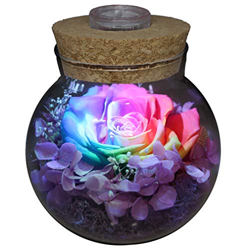 Product Image of the roliys Preserved Real Roses with Colorful Mood Light Wishing Bottle,Eternal Rose,Never Withered Flowers,for Bedroom Party Table Decor, Christmas Anniversary,Valentine's,Mother's Day, (Multi)