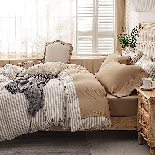 PURE ERA Jersey Knit 4pc Bed Sheet Set 100% T-Shirt Cotton Super Soft Comfy Breathable Fits Mattress Up to 20" Extra Deep Pocket (Solid Toffee Brown, Queen)