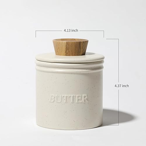Miniatura 6 de Mantequillera con cuchillo de madera para encimera, de cerámica, mantequilla francesa con línea de agua, soporte para mantequilla para mostrador de