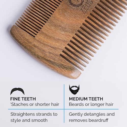 ZEUS Organic Sandalwood Double-Sided Beard Comb with Genuine Leather Sheath - R31 - Image 5