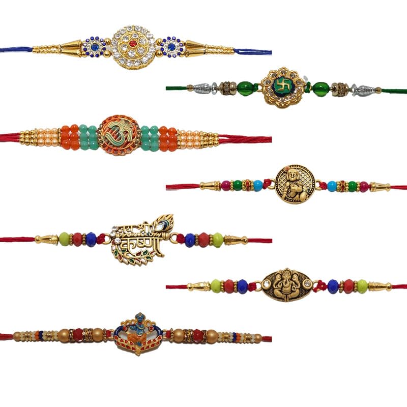 Image of Rakhi Premium Matal plate Bhiya Bhabhi Rakhi set of 7 dsn 3