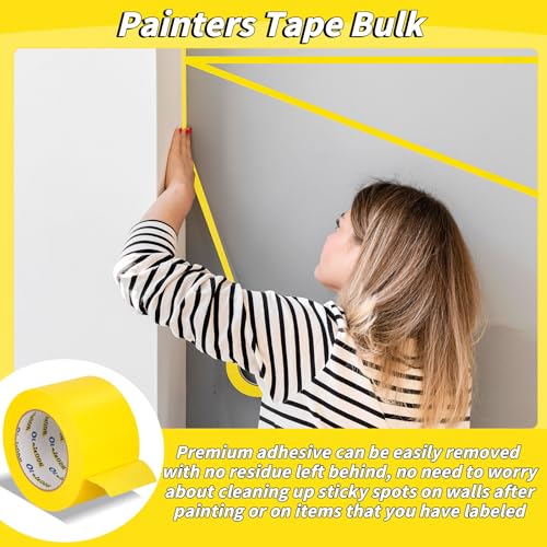 Image of 4 Rolls Yellow Painters Tape Bulk 4 inch x 60 Yards, Total 240 Yd, Painters Masking Tape No Residue Wall Painting Tape Artist Tape Trim Edge Finishing Tape for Wall Painting Decoration DIY Supplies