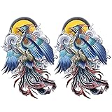 Oottati 2 Sheets Arm Thigh Leg Waterproof Fake Temporary Tattoos Stickers for Men and Women Blue Phoenix Feather