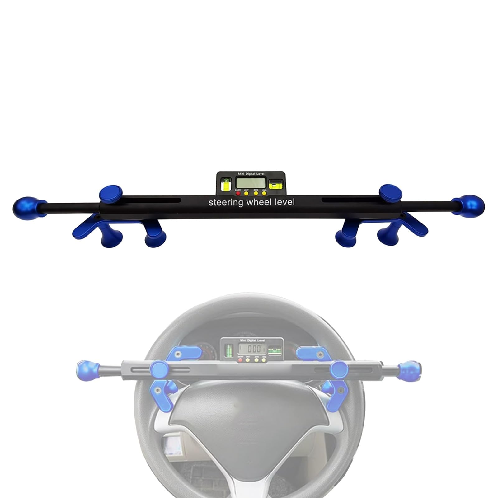 Eoweiot Digital Steering Wheel Level,Car Wheels Positioning Aid Measuring Tool,Professional Car Steering Wheel Aligner,Diameter Range 19-35cm