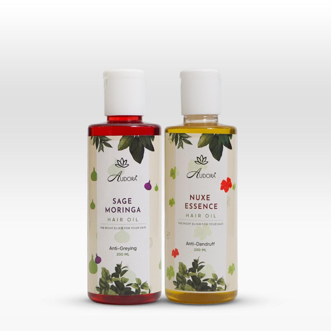 AUDORA Nuxe Essence and Sage Moringa Hair Oil Combo-2 | Ultimate Hair Care Combo for Dandruff, Split Ends & Lice Removal | Nourishing & Strengthening Formula | 400ml