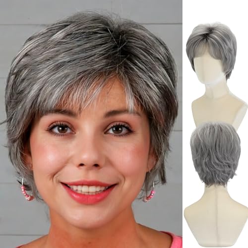 WIGYY Short Gray Wig for Women – Natural Layered Pixie