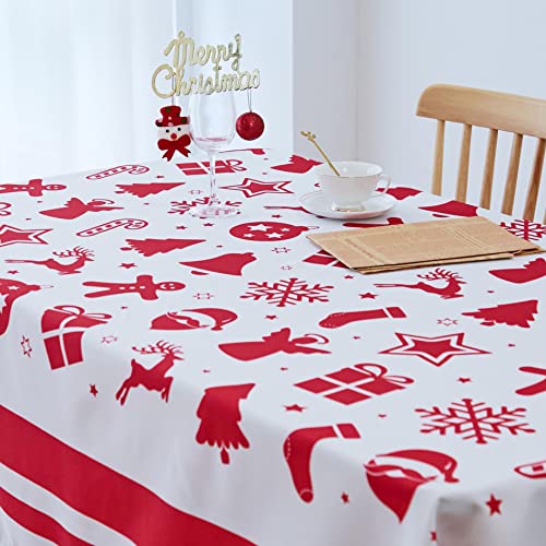 Tubeamin Christmas Tablecloth , Red Snowman Snowflake Reindeer Printed Rectangle Christmas Table Cloth , Decorative Waterproof Washable Polyester Table Cover For Christmas Parties Holiday, 60X84 Inch #TOP2
