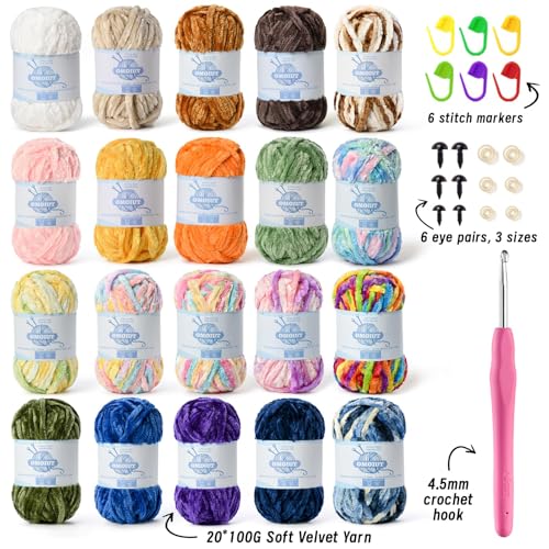 Image of 20 Pack 984 (yd) Chunky Chenille Yarn for Crocheting and Hand Knitting with Black Red White Green Yellow Rainbow Plush Velvet Yarn，Baby Blanket Yarn for Crocheting Soft Amigurumi Yarn B