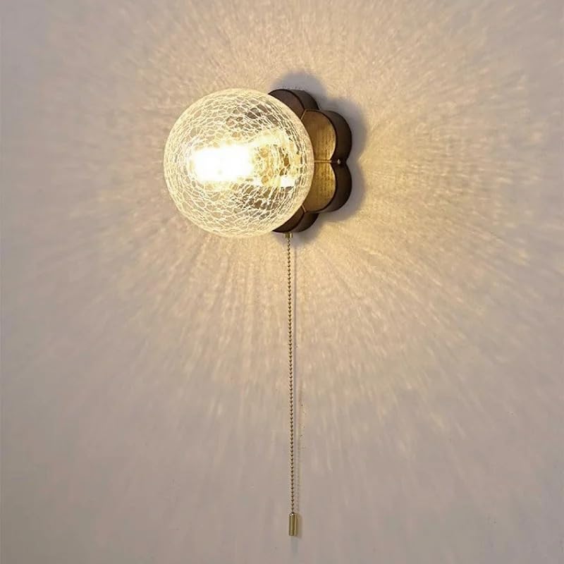 Genérico Apliques de pared, Lámpara de pared LED noche con fondo nogal, lámpara cristal agrietado, ambiente retro for pasillo