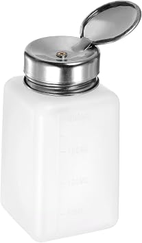 HARFINGTON Solvent Alcohol Dispensers 200ml6.8oz Push Down Liquid Dispenser Pump Bottle with Sealing Stainless Steel Lid for Acetone Cleanser Polish Remover, White