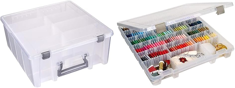 ArtBin Super Satchel Double Deep 8-Compartment Craft Storage Box and Slim Art Organizer with 20 Removable Dividers