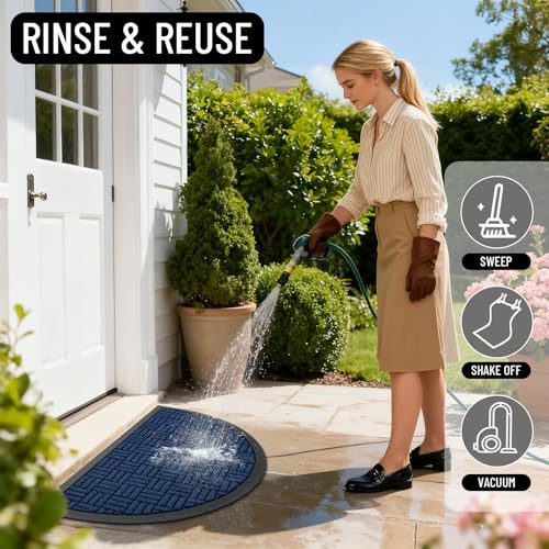Image of OLANLY Half Circle Door Mat Outside Entrance 29.5x17, Absorbent, Heavy Duty Sturdy Natural Rubber Doormat Indoor Outdoor, Fade Resistant, Non-Slip Backing Low Profile Floor Mat for Entryway, Navy Blue