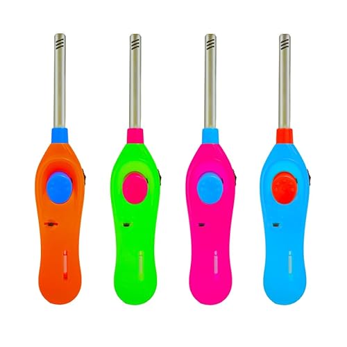Accendino Multiuso per Cucina, Barbecue, Camping, Ricaricabile, Multicolore, con Impugnatura Ergonomica, Fiamma Regolabile (Stile 3 (4Pz.))